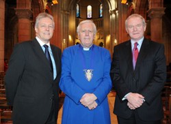 First Minister Peter Robinson, the Dean of Belfast, the Very Rev Dr Houston McKelvey, and Deputy First Minister Martin McGuinness at the Good Samaritans' Service on February 6.